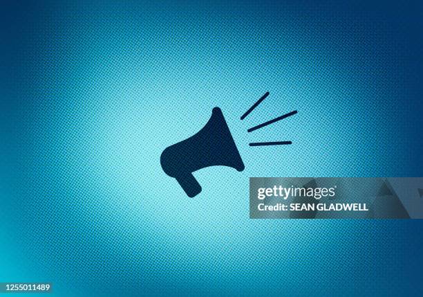 megaphone symbol on screen - announcement message stock pictures, royalty-free photos & images