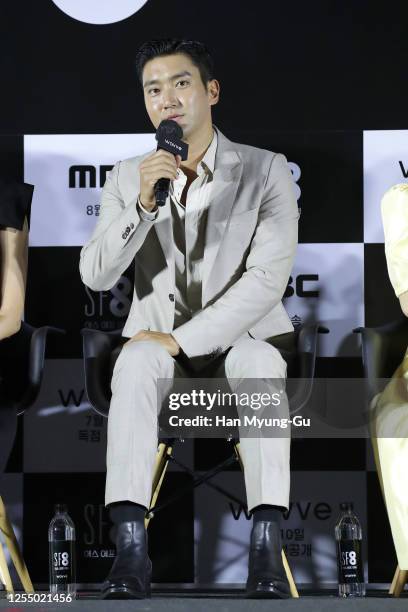 Choi Si-Won aka Siwon of South Korean boy band Super Junior attends the press conference for 'SF8' at CGV on July 08, 2020 in Seoul, South Korea. The...