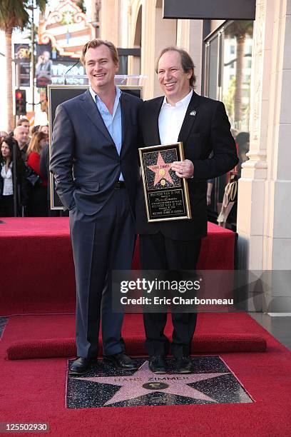 Director Christopher Nolan and composer Hans Zimmer at Hans Zimmer's Star ceremony on the Hollywood Walk of Fame on December 8, 2010 in Hollywood,...