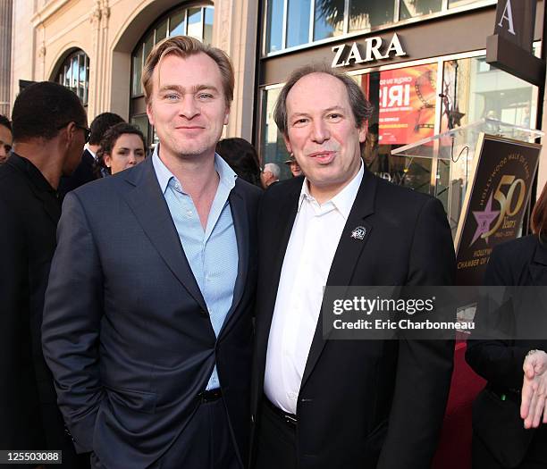 Director Christopher Nolan and composer Hans Zimmer at Hans Zimmer's Star ceremony on the Hollywood Walk of Fame on December 8, 2010 in Hollywood,...