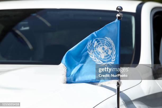 Flags is seen on the car that brought Colin Stewart to the Presidential Palace, Nicosia on May 15, 2023. Cyprus President Mr. Nicos Christodoulides...