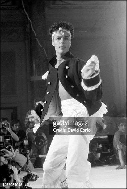 Model and singer Nick Kamen modelling at Vivienne Westwood World's End Fashion show "Pirates", Autumn/Winter 1981-82, the first catwalk show by...