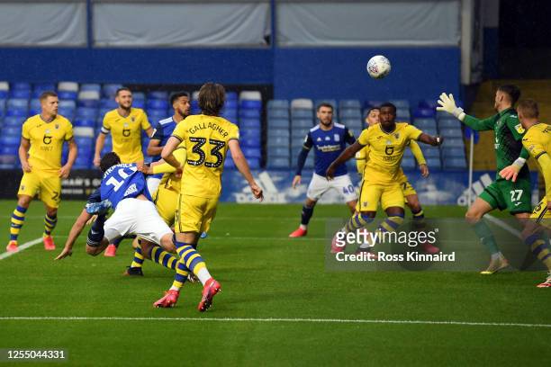 Lukas Jutkiewicz of Birmingham scores the opening goal during the Sky Bet Championship match between Birmingham City and Swansea City at St Andrew's...