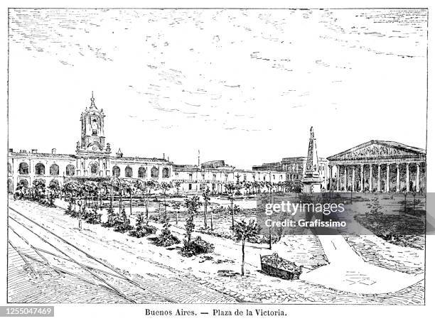 plaza de mayo or victoria buenos aires argentina 1876 - buenos aires plaza de mayo stock illustrations