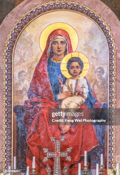 virgin mary & jesus, saint gayane church, vagharshapat, armavir province, armenia - gayane stock pictures, royalty-free photos & images