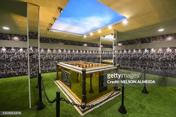View of the mausoleum where the coffin of late Brazilian football star Pele rests, at the Ecumenical Necropolis Memorial cemetery in Santos, Brazil...