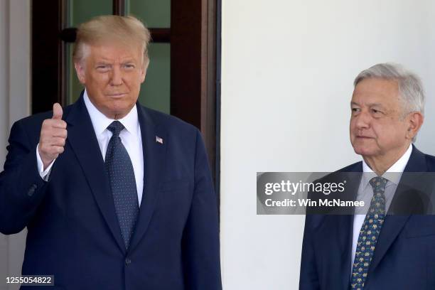 President Donald Trump welcomes Mexican President Andrés Manuel López Obrador to the White House July 8, 2020 in Washington, DC. Trump and López...