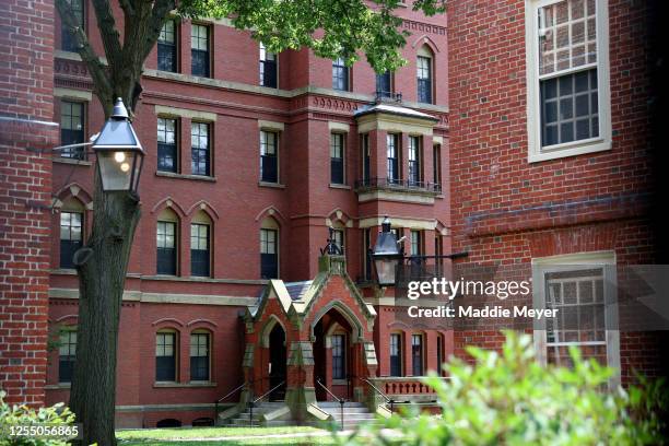 View of Harvard Yard on the campus of Harvard University on July 08, 2020 in Cambridge, Massachusetts. Harvard and Massachusetts Institute of...