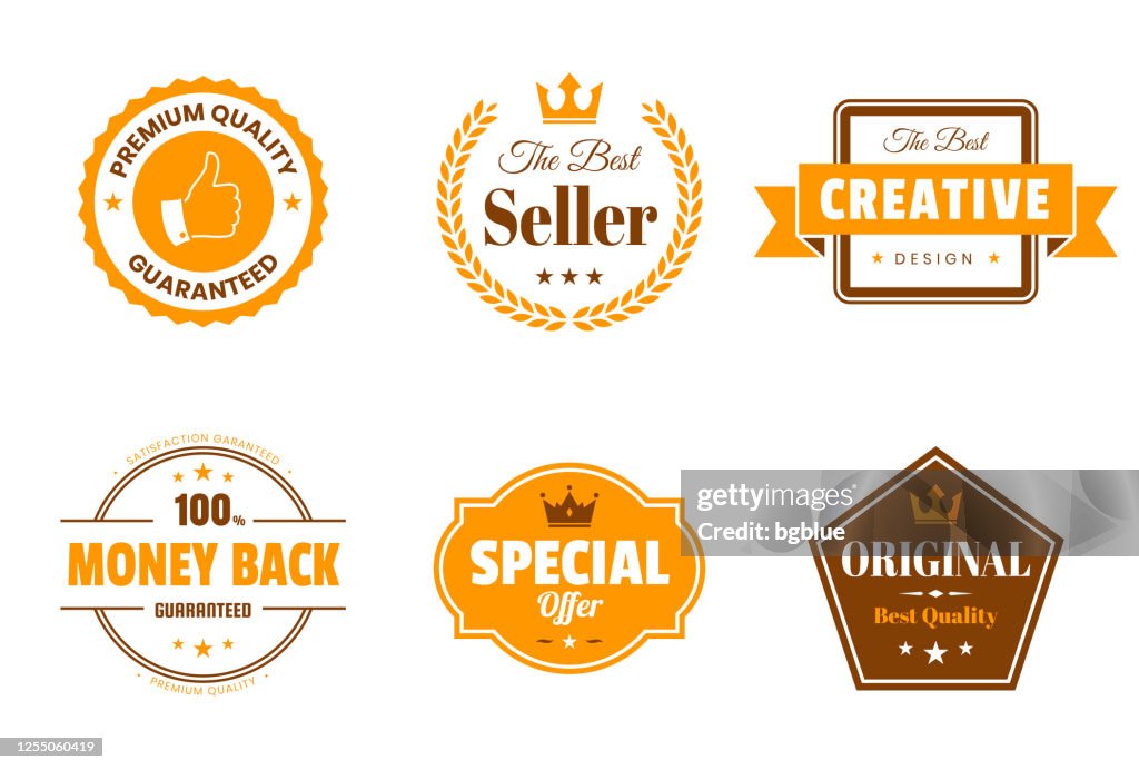 Set of Orange Badges and Labels - Design Elements
