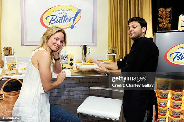 Actor Jerry Ferrara and Alexandra Blodgett attend the I Can't Believe It's Not Butter! Toast Bar in The HP Touchsmart Gift Lounge backstage at the...