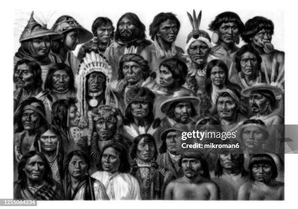 old engraved illustration of ethnology - native americans 1800s stockfoto's en -beelden