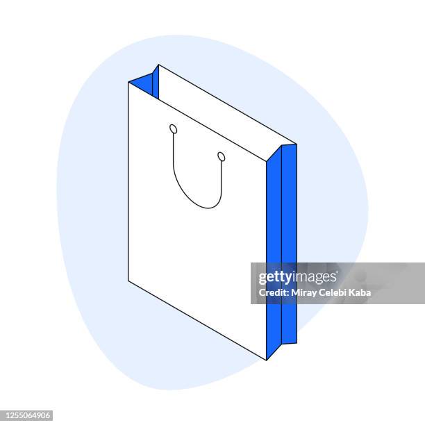 shopping bag modern isometric line illustration concept - packaging design plastic stock illustrations