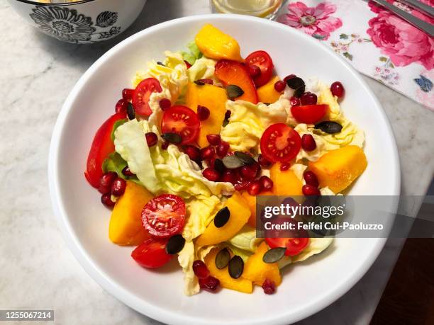 fruit and vegetable salad with burrata cheese - nektarine stock-fotos und bilder