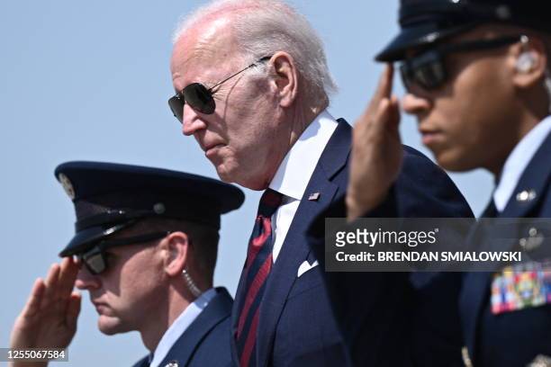 President Joe Biden disembarks Air Force One at Joint Base Andrews in Maryland on May 15 as he returns from travel to Delaware and Pennsylvania. The...