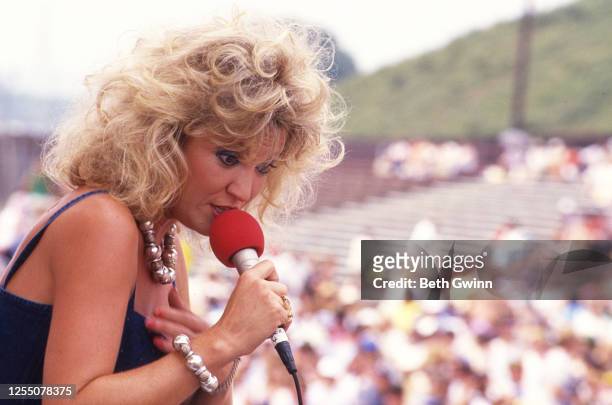 Country singer and songwriter Tanya Tucker perform on FanFair show 1987 in Nashville, Tennessee.