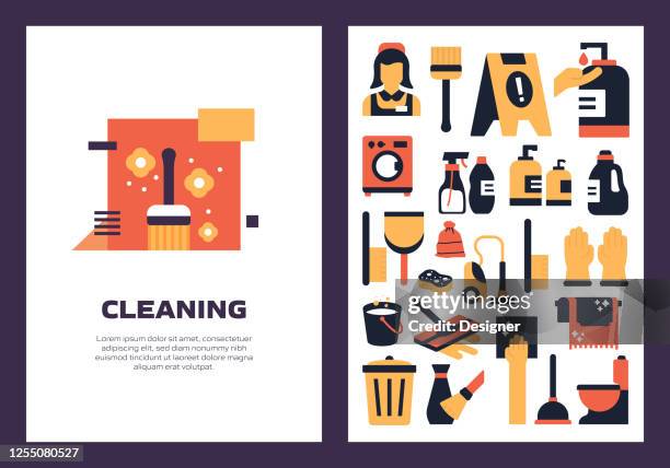 cleaning related pattern design web banner - squeegee stock illustrations