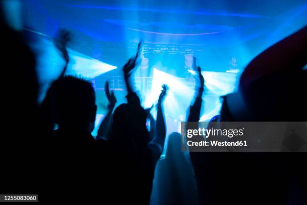 crowd cheering during electronic music festival - musique électronique photos et images de collection