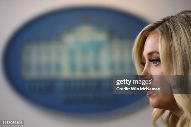 White House press secretary Kayleigh McEnany answers questions during a press briefing at the White House on July 8, 2020 in Washington, DC. McEnany...