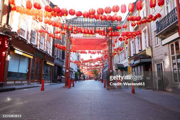 uk, england, london, empty street inchinatown - chinatown stock pictures, royalty-free photos & images