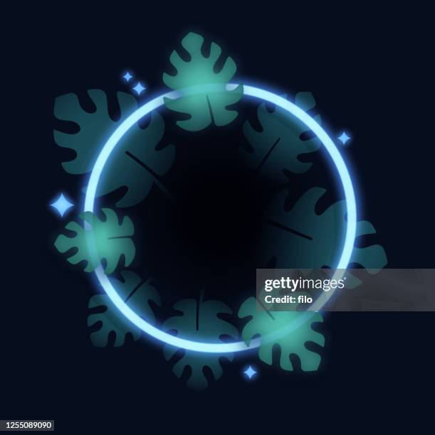 tropical leaf glowing circle frame - glow sticks background stock illustrations