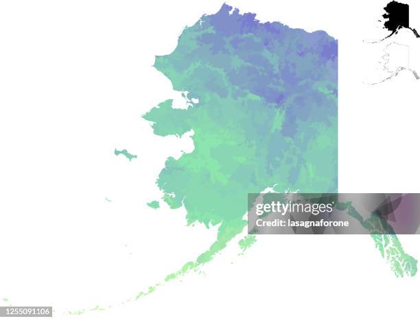 alaska usa aquarell strukturierte farbe farbverlauf vektor karte - north slope alaska stock-grafiken, -clipart, -cartoons und -symbole