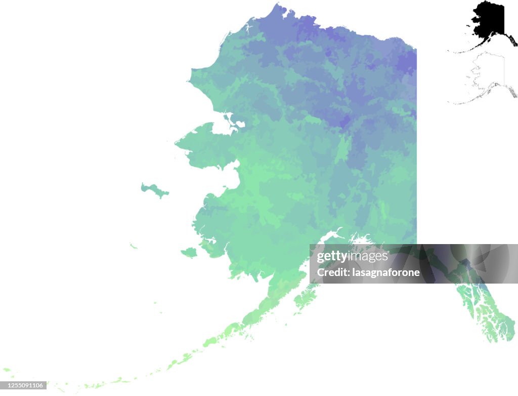 Alaska USA Watercolor Textured Color Gradient Vector Map