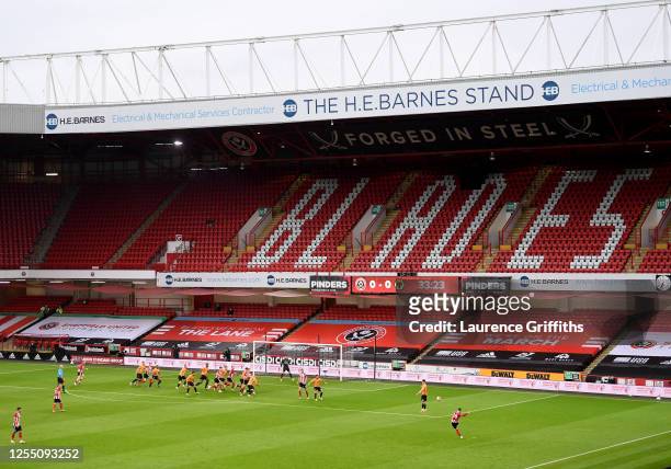General view of play during the Premier League match between Sheffield United and Wolverhampton Wanderers at Bramall Lane on July 08, 2020 in...