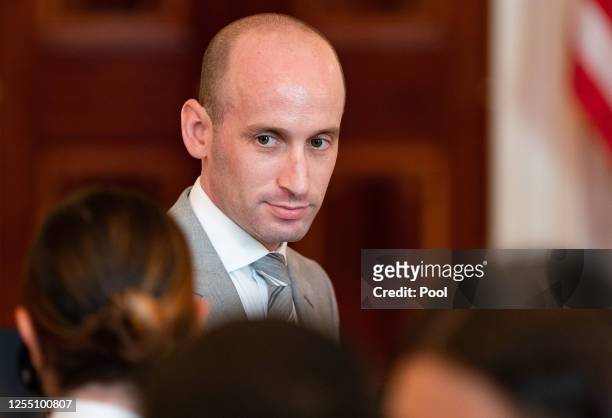 Senior advisor Stephen Miller attends a working dinner hosted by U.S. President Donald Trump for President Andrés Manuel López Obrador of Mexico at...