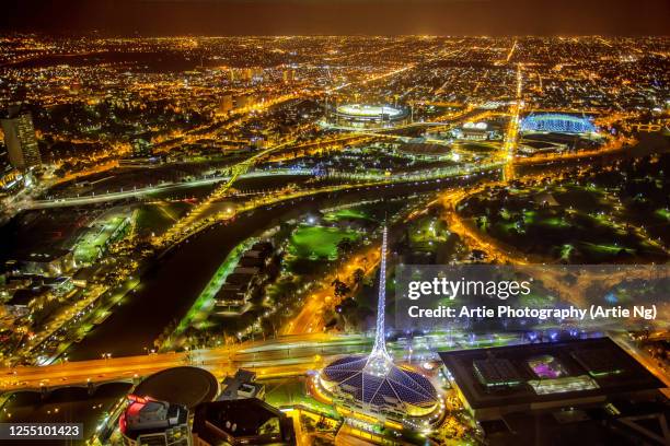 the night lights of melbourne city, victoria, australia - melbourne city at night ストックフォトと画像