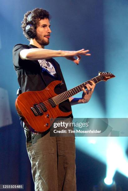 Brad Delson of Linkin Park performs during the band's "Meteora Tour" at HP Pavilion on February 16, 2004 in San Jose, California.