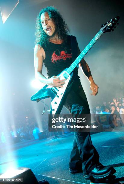 Kirk Hammett of Metallica performs during the band's "St. Anger Tour" at the Cow Palace on March 8, 2004 in South San Francisco, California.