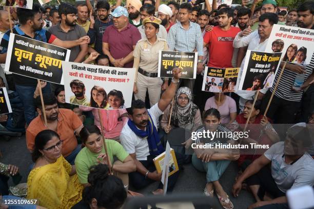 Protesting Wrestlers Vinesh Phogat, Shakhi Malik with Bhim Army President, Chander Shekhar Ravan took out a solidarity march from Jantar Mantar to...