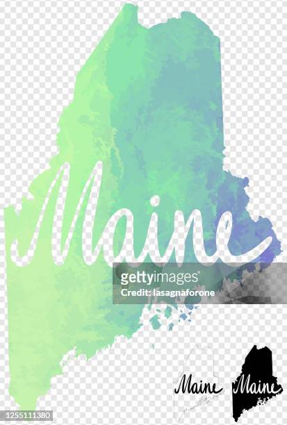 maine, usa watercolor textured color gradient vector map w/ calligraphy - cape elizabeth stock illustrations