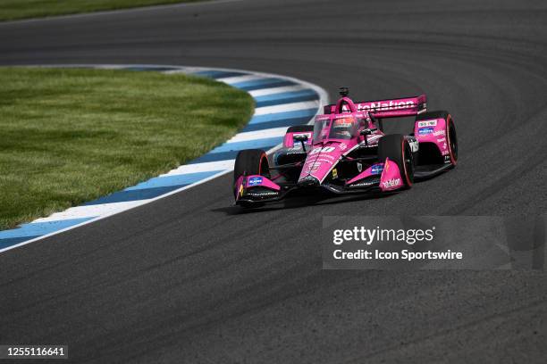 Simon Pagenaud drives off of turn fourteen during the NTT IndyCar Series GMR Grand Prix on May 13 at Indianapolis Motor Speedway Road Course in...