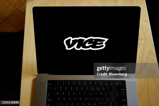 The Vice logo on a laptop computer arranged in the Brooklyn borough of New York, US, on Monday, May 15, 2023. Vice Media LLC filed for bankruptcy...