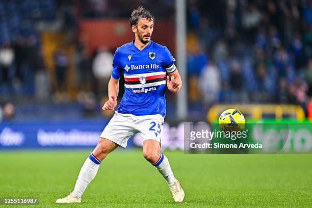 Manolo Gabbiadini of Sampdoria in action during the Serie A match between UC Sampdoria and Empoli FC at Stadio Luigi Ferraris on May 15, 2023 in...