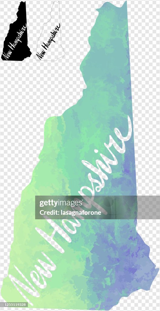 New Hampshire, USA Watercolor Textured Color Gradient Vector Map w/ Calligraphy