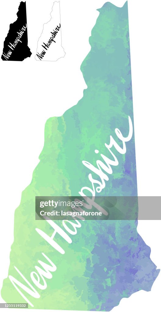 New Hampshire, USA Watercolor Textured Color Gradient Vector Map w/ Calligraphy