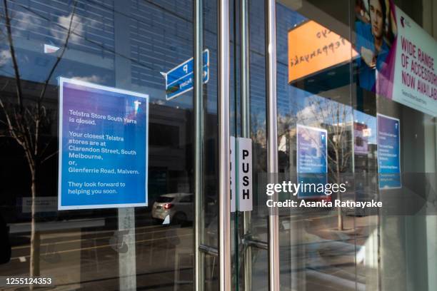 Closed Telstra store is seen on Chapel street in the inner city suburb of Prahran on July 09, 2020 in Melbourne, Australia. Lockdown measures across...