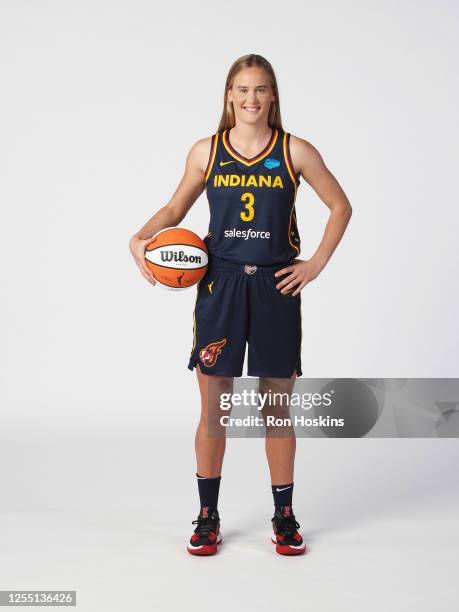 Kristy Wallace of the Indiana Fever poses for a portrait during WNBA Media Day at Gainbridge Fieldhouse on May 10, 2023 in Indianapolis, Indiana....