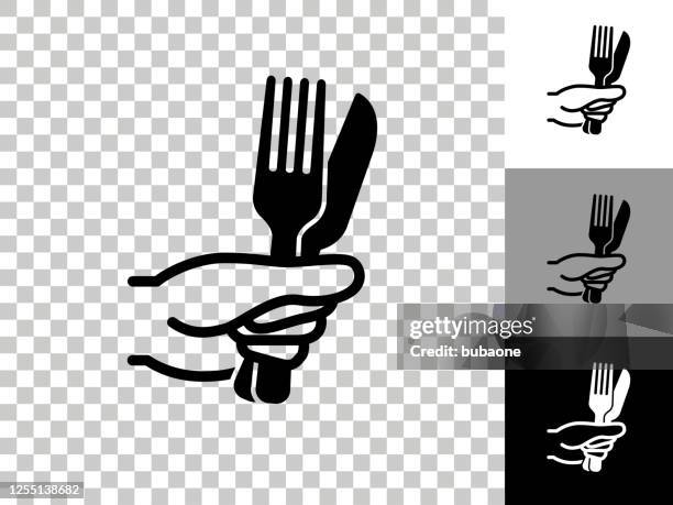 fork and knife icon on checkerboard transparent background - holding fork vector stock illustrations