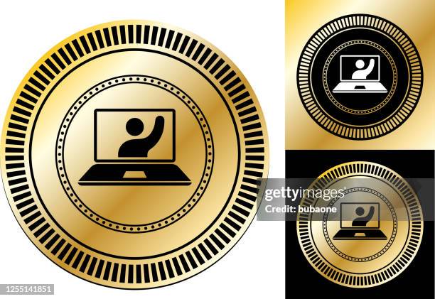 laptop computer with video chat icon - welcome different languages stock illustrations