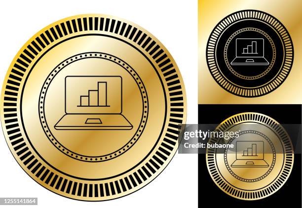 laptop computer with bar graph icon - multi device screens stock illustrations