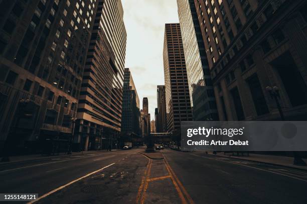 dramatic view of chicago cityscape with mystery mood and skyline. - apocalypse stock pictures, royalty-free photos & images