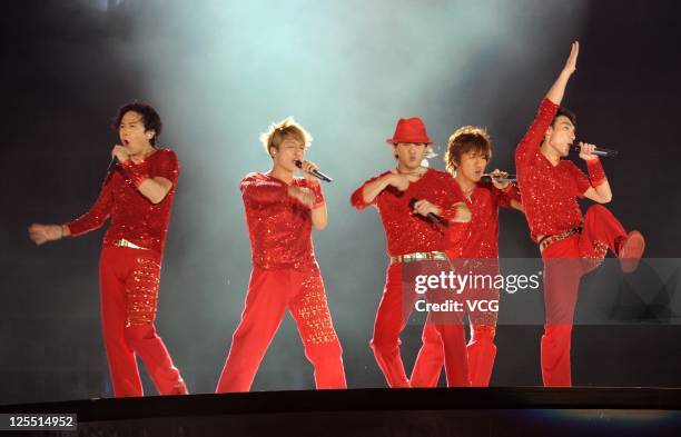 Japanese boy band SMAP perform on the stage at Beijing Concert at Beijing Workers Stadium on September 16, 2011 in Bejing, China.
