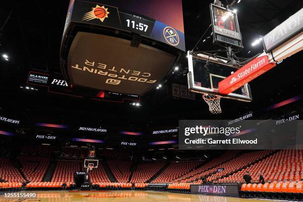 Generic image of the court at Footprint Center before Game 6 of the 2023 NBA Playoffs Western Conference semi-finals between the Denver Nuggets and...