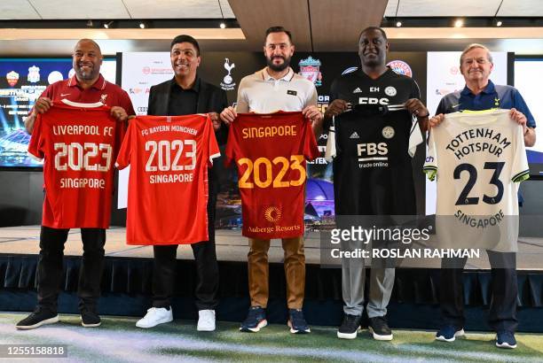 Football legends John Barnes of Liverpool FC, Giovane Elber of FC Bayern Munich, Marco Cassetti of AS Roma, Emile Heskey of Leicester City FC and...