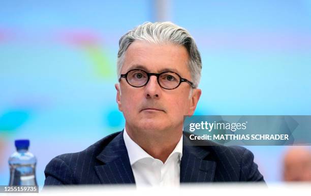 Rupert Stadler, former CEO of German car manufacturer Audi, sits in a room of the regional court in Munich, southern Germany, on May 16, 2023....