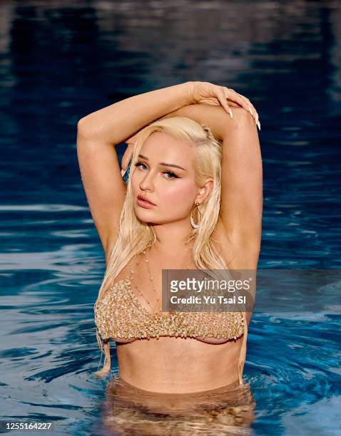Swimsuit Issue 2023: Model Kim Petras poses for the 2023 Sports Illustrated swimsuit issue cover on April 12, 2023 in Los Angeles, California. COVER...