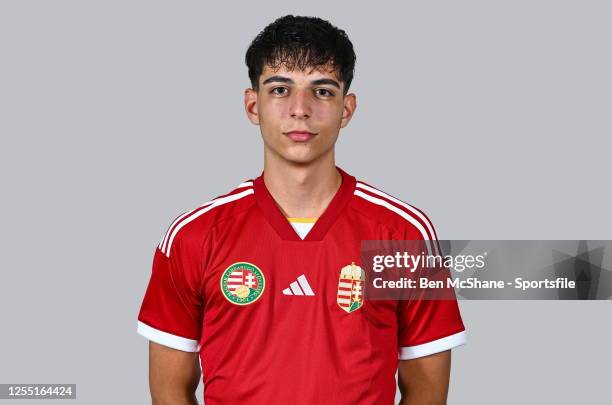 Ádám Umathum poses for a portrait during a Hungary squad portrait session at the UEFA European Under-17 Championship Finals 2023 in the Grand Hotel...